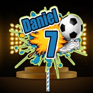 Personalisierte 3D Fußball Geburtstag Cake Topper | Personalisierte Name & Alter | Fußball-Thema | American Football - Kinder-Party-Dekoration