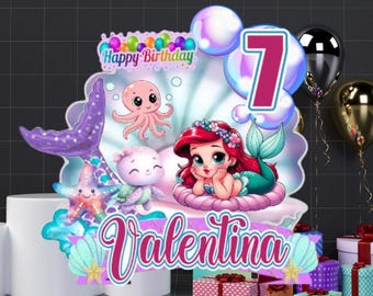 Gepersonaliseerde zeemeermin caketopper aangepaste naam verjaardag 3D gelaagde taartdecoratie kinderfeestartikelen