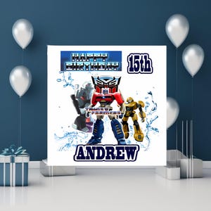 d'anniversaire personnalisée Transformers – Nom et âge personnalisés | Anniversaire sur le thème des robots | Carte brillante avec enveloppe blanche