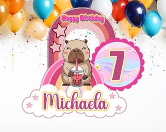 Gepersonaliseerde capibara taarttopper verjaardag aangepaste naam leeftijd feestdecoratie