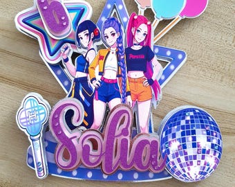 Topper na tort urodzinowy K-Pop Demon Hunters • Spersonalizowane imię i wiek • Dekoracja imprezy • Motyw dziewczęcy