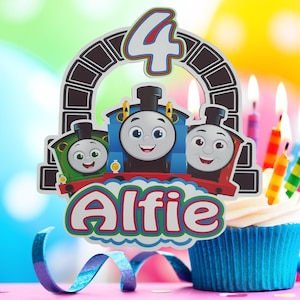 Decorazione per torta a forma di treno personalizzata: nome ed età personalizzati, design 3D