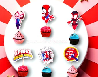 Ozdoby na babeczki Spidey and Friends: dekoracja urodzinowa z motywem superbohaterów