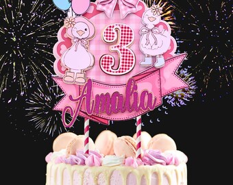 Personalised Girls Pink Silly Goose Cake Topper, Handmade Birthday Decoration, Custom Name & Age