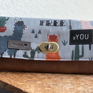 Cartera, monedero, monedero con compartimentos, cartera grande, monedero, cosido a mano, varios motivos, llama, alpaca, alpakasty