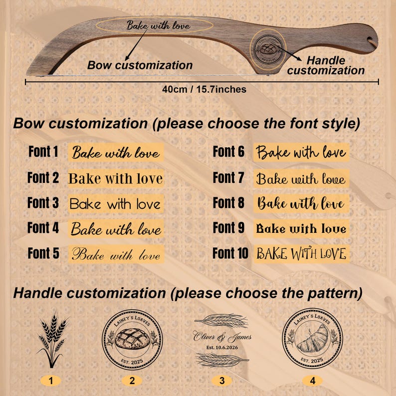 Custom Wood Bread Knife, Fiddle Bow Knife, Serrated Bread Knife, Bread Slashing Tool，House Warming Gift，Gift For The Bride & Couples image 4