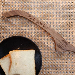 Custom Wood Bread Knife, Fiddle Bow Knife, Serrated Bread Knife, Bread Slashing Tool，House Warming Gift，Gift For The Bride & Couples image 3