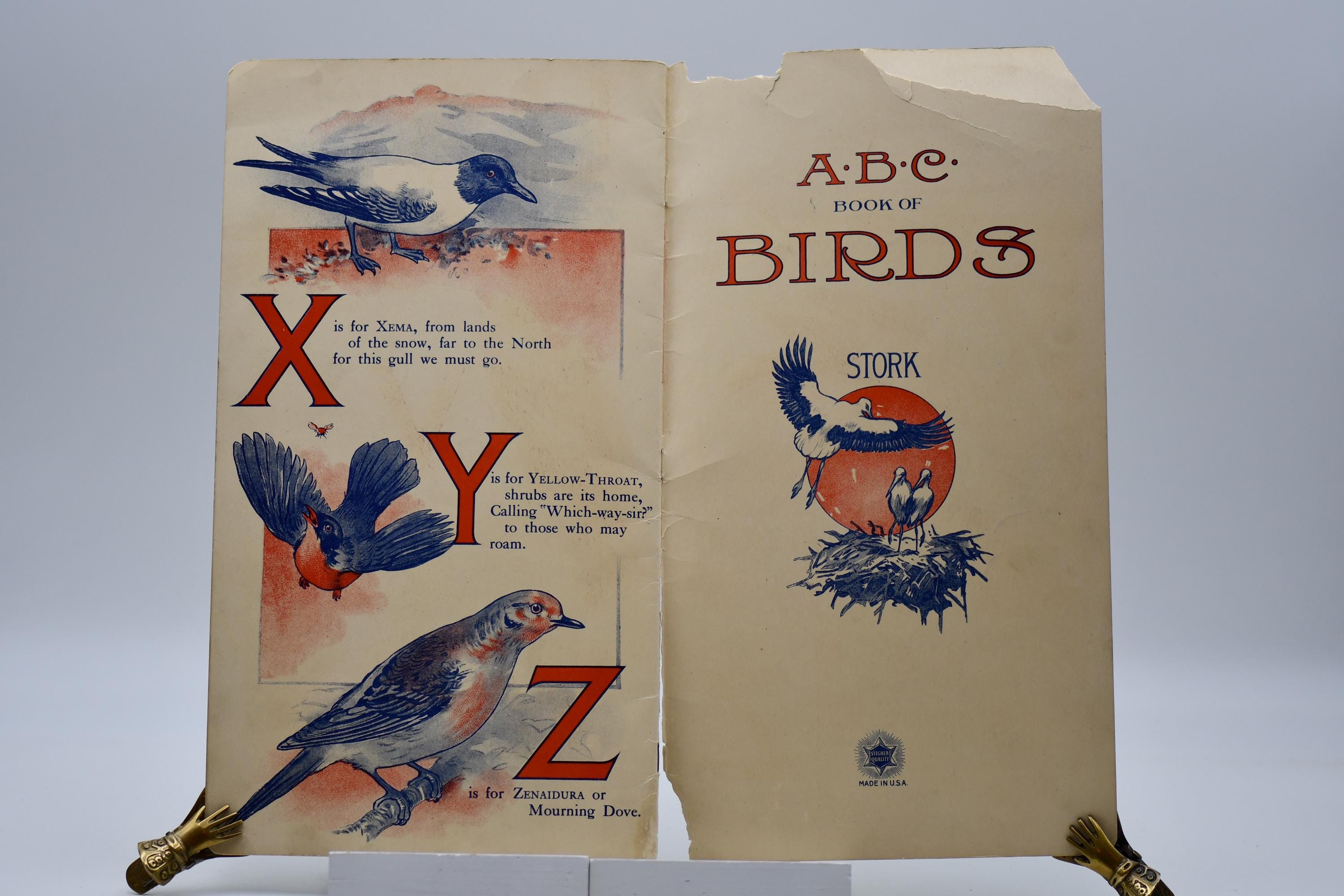 1916年アンティーク子供向けABC鳥図鑑：イラスト入りアルファベット