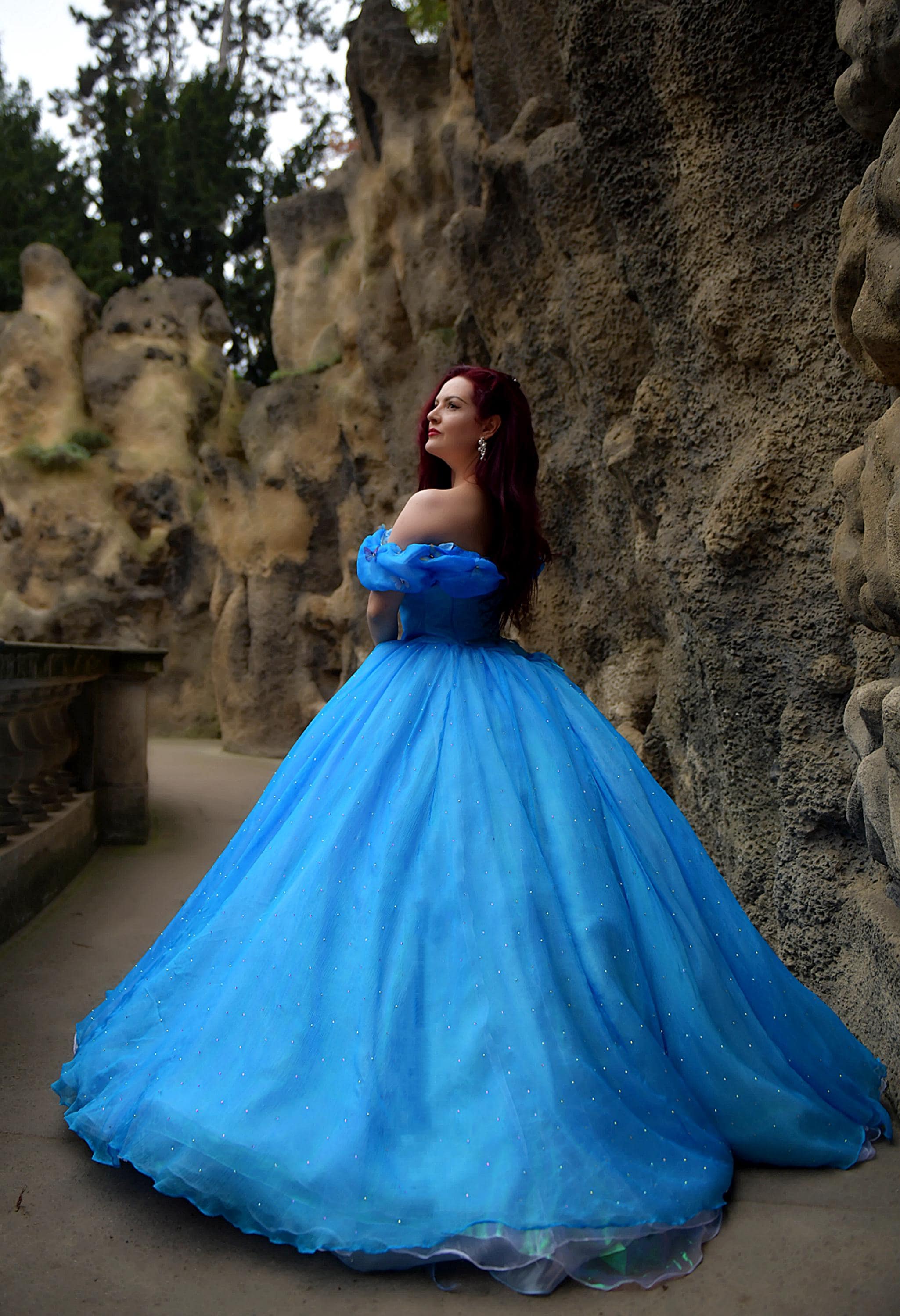 cinderella themed prom dress Cinderella Prom Dress, Blue Prom Dress, Off The Shoulder Prom Dress, Ball Gown Prom Dress, Puffy Prom Dress, Tulle Evening Dresses, Flowers