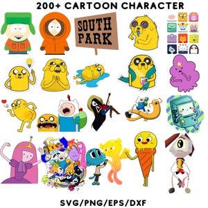 Paquete SVG de personajes de dibujos animados / Personajes animados famosos / Archivos Cricut y Silhouette / Descarga digital para manualidades y artículos promocionales