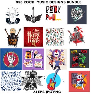 350 Rock Music Designs Bundle | High-Quality PNG & SVG Files | Rock Band Art, Heavy Metal, Punk, and Retro Music Graphics for DIY Projects