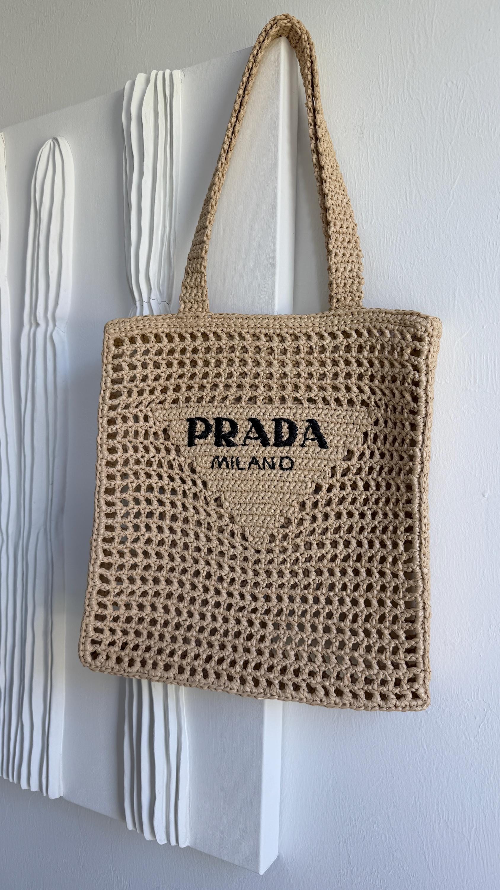 即日発送♥PRADA かぎ針編みエコバッグ 希少】PRADA ロゴ かぎ針編み トートバッグ (PRADA/トートバッグ