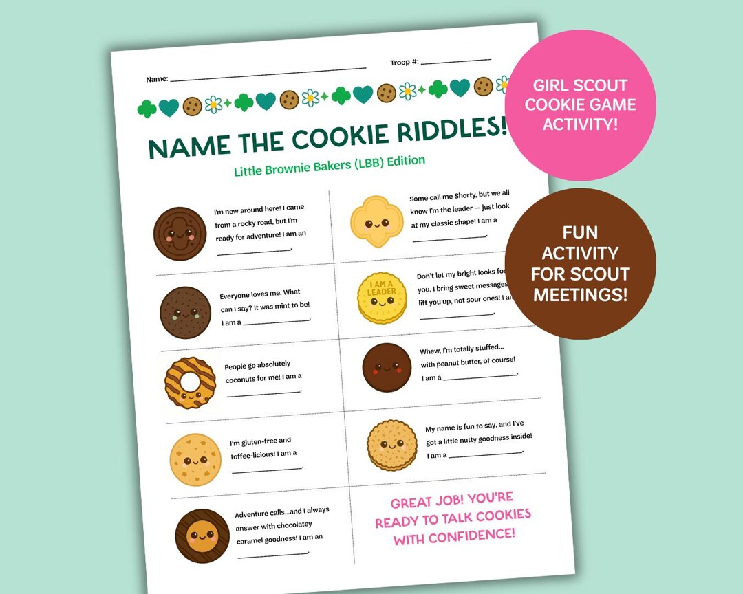 Name the Cookie Game | Girl Scout Riddle Printable | LBB and ABC Bakers ...