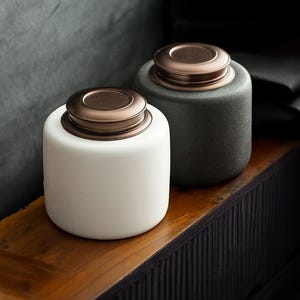 Celeste Memorial Urn - Stone Grey and White Cylindrical Urn