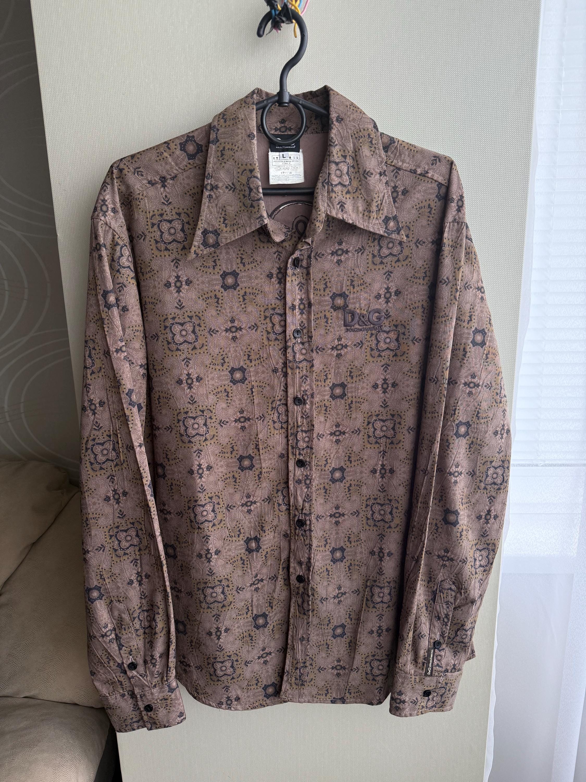 Vintage dolce & gabbana Shirt Long Sleeve Big Logo Embroidered Paisleys Pattern Button Up