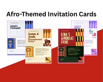 Editable African Invitation Template Printable Party Invite Afrobeat Theme,Asoebi,Suya BBQ,Birthday,Baby Shower, 8 diverse Cultural Designs