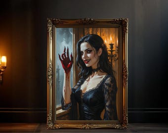 Gothic Vampire Woman Wall Art, Dark Fantasy Horror Print, Haunted Mansion Decor, Halloween Gothic Art, Mysterious Vampire Poster
