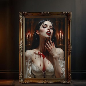 Vampire Woman Gothic Art, Dark Fantasy Wall Decor, Bloody Gothic Wall Hanging, Nightmarish Vampire Artwork, Spooky Vampire Print