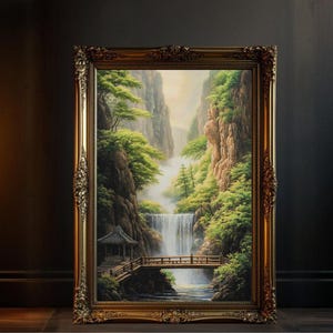 Tranquil Waterfall Canvas Print, Nature Landscape Wall Art Decor, Serene Mountain Valley Scene, Peaceful Woodland Scenery, Living Room Decor
