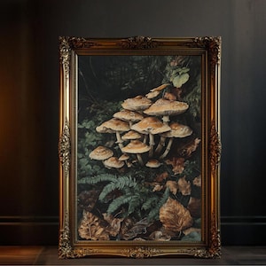 Forest Mushrooms Wall Art Print Vintage Oil Painting Nature Botanical Illustration Mushroom Decor Woodland Artwork