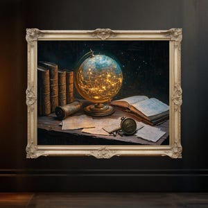 Vintage Globus Karte Kunstdruck, Antike Bücher Wandkunst, Astronomisches Schreibtisch Dekor, Beleuchtet Globe Bild, Alte Karte Illustration
