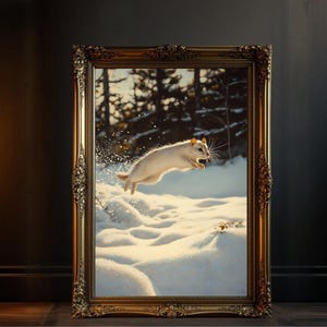 Adorable Snow White Squirrel Wall Art, Winter Forest Animal Print, Nature Wildlife Home Decor, Cute Squirrel in Snow Poster