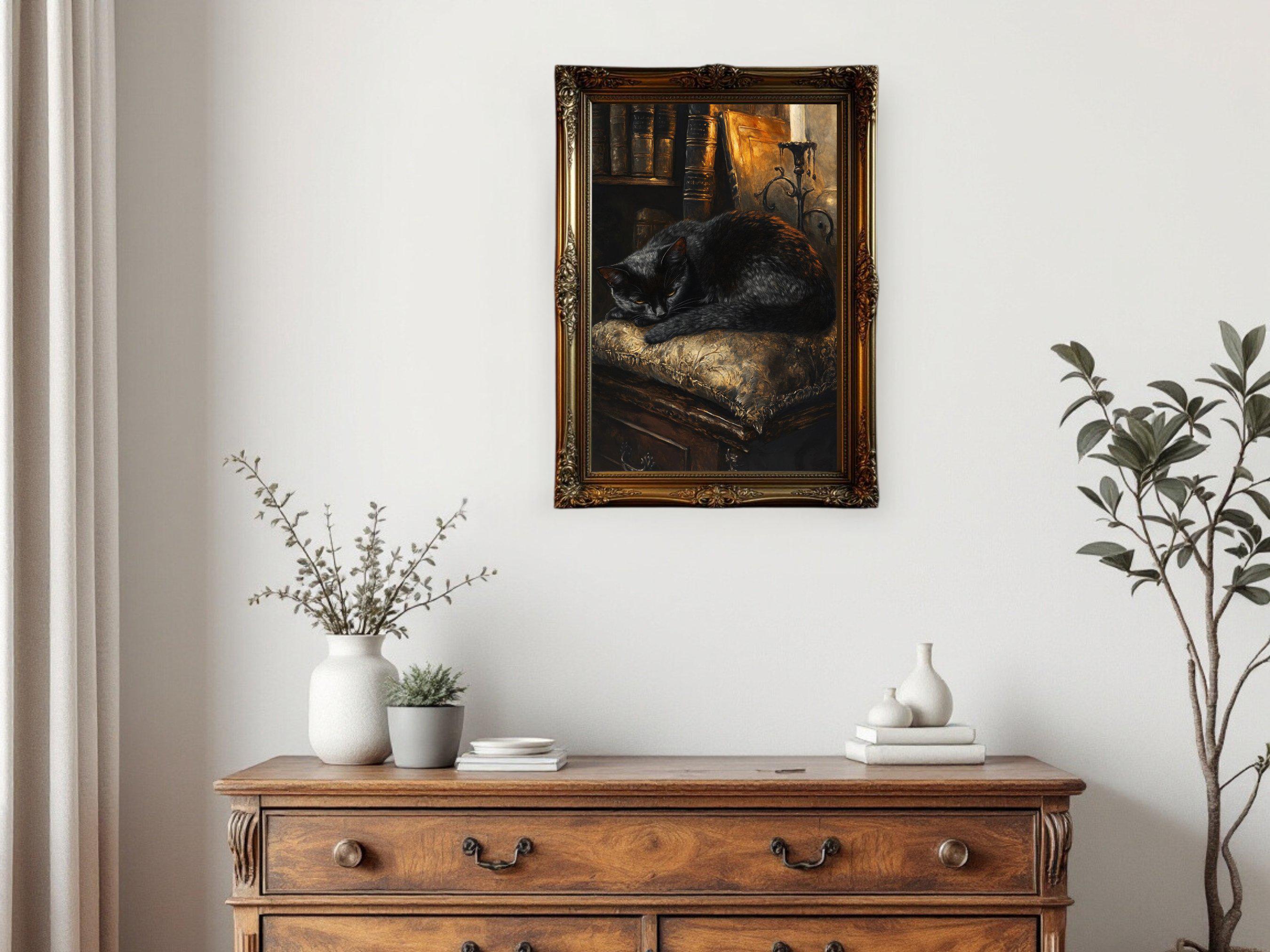 Black Cat Wall Art, Dark Academia Art Printable, Vintage Cat Poster ...