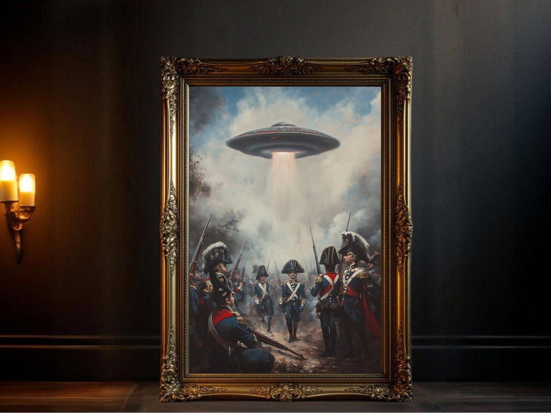 Historical Battle Scene With UFO, Wall Art of Soldiers and Spaceship ...