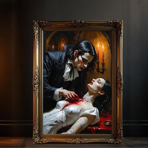 Gothic Vampire Wall Art Print, Dark Fantasy Artwork for Home Decor, Horror Themed Art, Romantic Vampire Illustration, Dracula Inspired