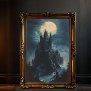 Gothic Schloss, Schloss, Gruselige Nacht Mond Druck, Fantasy Poster, Geisterschloss Schloss, Spukhaus Poster, Halloween Geschenk
