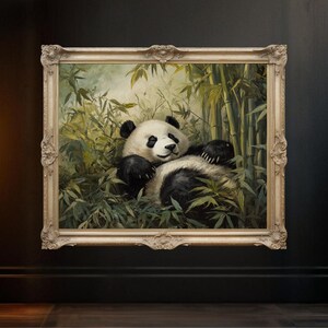 Panda in Bamboo Forest Wall Art, Cute Panda Relaxing in Nature Print, Tranquil Panda Poster Decor, Wildlife Animal Artwork