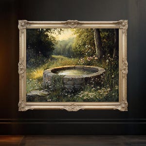 Bezaubernde Wald gut Wand Kunst Gemälde, Rustikale Natur Dekor, Ruhige Gartenszene Kunstwerk, Ruhige Landschaft Landschaft Druck