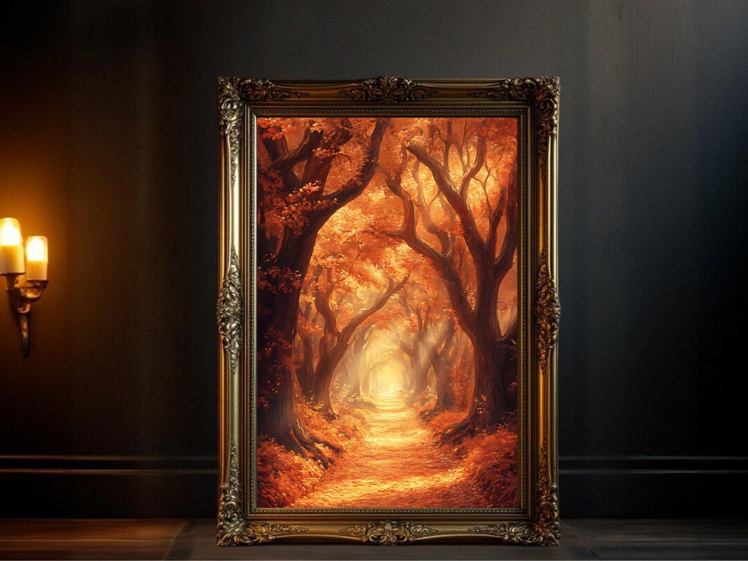 Autumn Forest Path Wall Art Print, Nature Landscape Canvas, Fall Tree ...