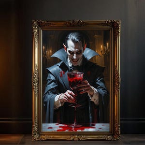Vampire Wall Art Print, Gothic Vampire Decor, Spooky Halloween Home Decor, Vintage Horror Art, Vampire Painting, Halloween Gift Idea