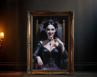 Gothic Vampire Queen Wall Art, Spooky Gothic Home Decor, Dark Fantasy Art Print, Halloween Vampire Decoration, Gothic Wall Decor