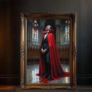 Gothic Vampire Wall Art, Dracula Blood Lust Painting, Halloween Spooky Decor, Gothic Cathedral Art Print, Horror Wall Decor