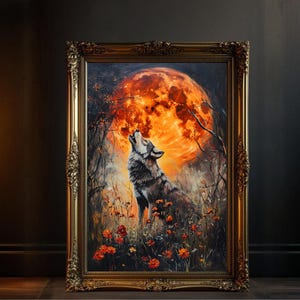 Wolf Howling at Moon Wall Art, Nature Inspired Art Print, Forest Scene Artwork, Wildlife Illustration, Home Decor, Animal Lover Gift