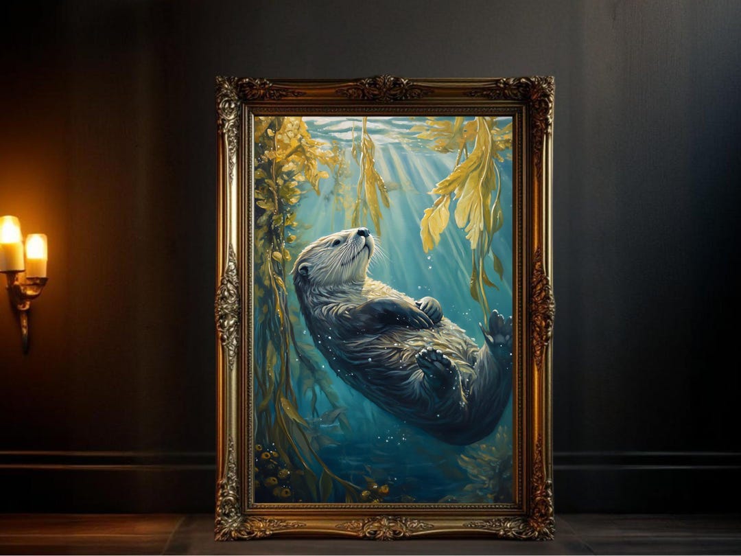 Cute Sea Otter Wall Art, Underwater Otter Poster, Marine Life Artwork ...