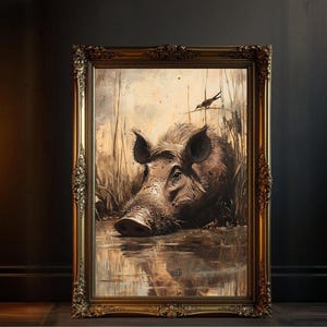 Wild Boar Animal Wall Art Print, Nature Wildlife Illustration, Rustic Home Decor, Unique Animal Paintings, Woodland Creature Art