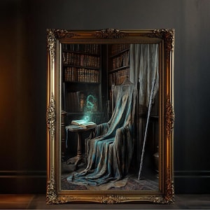 Biblioteca encantada Arte de pared místico Decoración de habitación mágica Obra de arte de fantasía para amantes de los libros Decoración del hogar de brujas Gótica