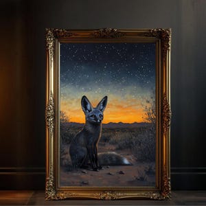 Fuchs Illustration, Sternennacht Fuchs Malerei, Wildtiere Kunst, Tiere in der Natur Poster, Fantasy Wald Wandbild, Fuchs Illustration