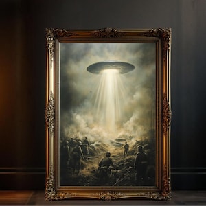 UFO Enthusiast Wall Art, Vintage Alien Invasion Poster, Retro Sci-Fi Decor, Futuristic Spaceship Print, Unique Gift for Sci-Fi Fans