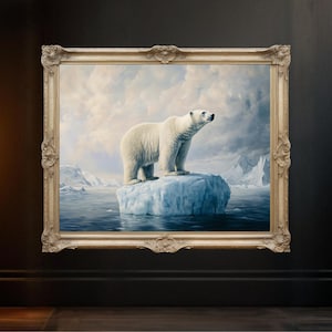 Polar Bear on Iceberg Wall Art, Arctic Animal Home Decor, Wildlife Art Print, Nature Wall Artwork, Polar Bear Painting, Ocean Scene