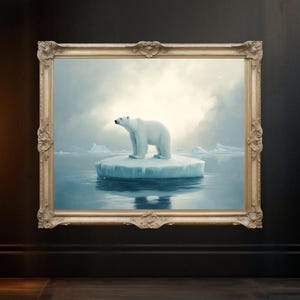 Polar Bear on Iceberg Wall Art, Arctic Wildlife Print, Nature Animal Decor, Winter Wonderland Canvas, Serene Polar Art Poster