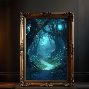 Verzauberter Wald, mystischer Waldweg, Naturdruck, Fantasy-Landschaft, Kunstwerk, Heimdeko, magischer Wald, Poster