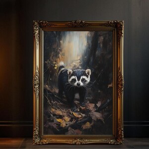 Adorable Raccoon in Forest Wall Art Print, Perfect Nature Wildlife Home Decor, Cute Animal Painting Poster for Living Room
