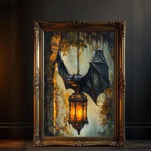 Gothic Fledermaus Laterne Wand Kunst Druck, Fantasy Dark Art Decor, Spukhaus Kunstwerk, dekoratives Halloween Poster, gruselige Wandbehang