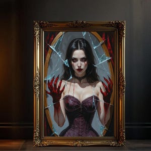 Gothic Vampire Woman Painting, Dark Fantasy Wall Art, Horror Gothic Decor, Vampire Girl Print, Unique Gothic Art