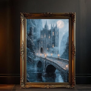 Enchanted Castle Wall Art, Mystical Gothic Castle Print, Fantasy Castle Decor, Medieval Castle Wall Hanging, Moonlit Castle Artwork