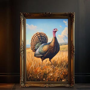 Wild Turkey in Field Wall Art, Nature Wildlife Decor, Realistic Bird Painting, Farmhouse Wall Hanging, Rustic Turkey Artwork